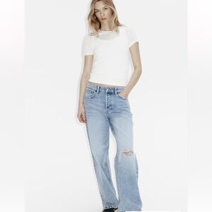 H&M Wide High Jeans in Light Denim Blue w/ Hole in Knee